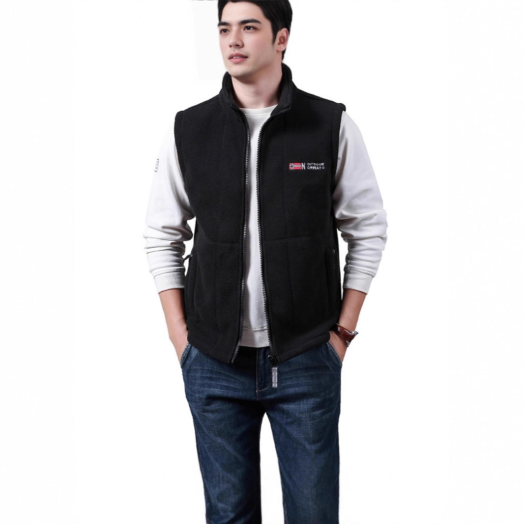 Herren Warme Fleece-Outdoorweste mit durchgehendem Reißverschluss und Stehkragen Shop Nory