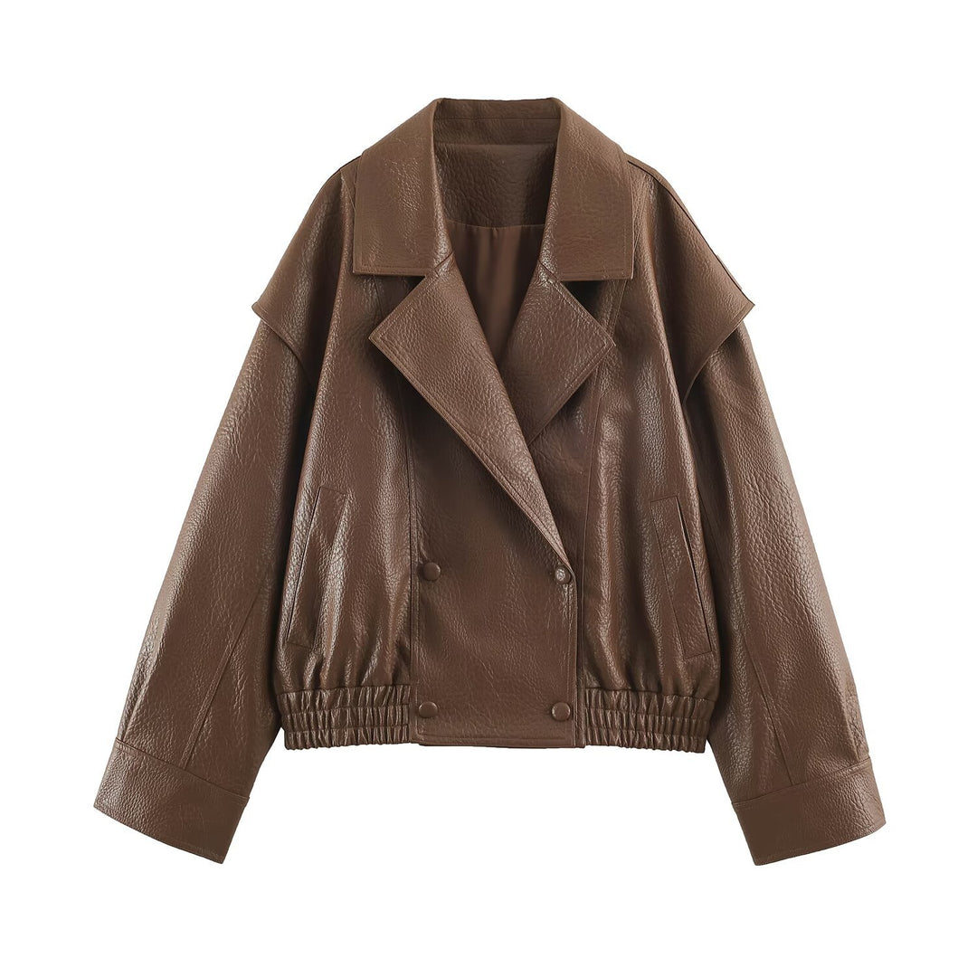 Damen Oversize Kunstlederjacke mit Doppelreihe, weitem Revers und elastischem Saum Shop Nory