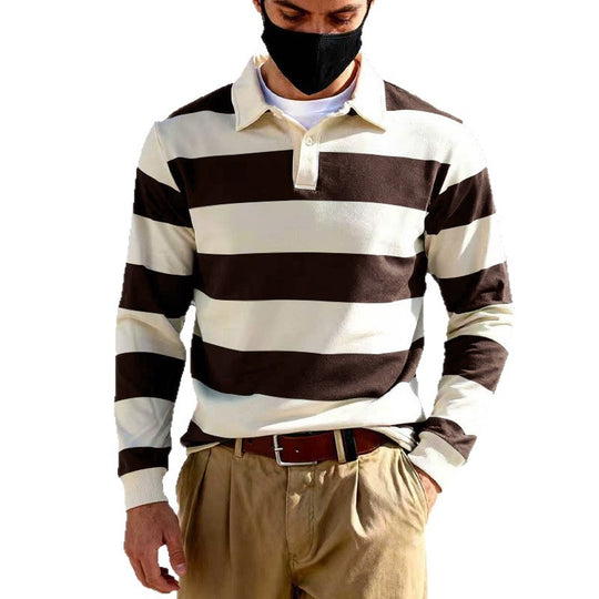 Herren Maritim inspiriertes Rugby-Langarmshirt aus Baumwollmix mit Polokragen und robusten Bündchen Shop Nory