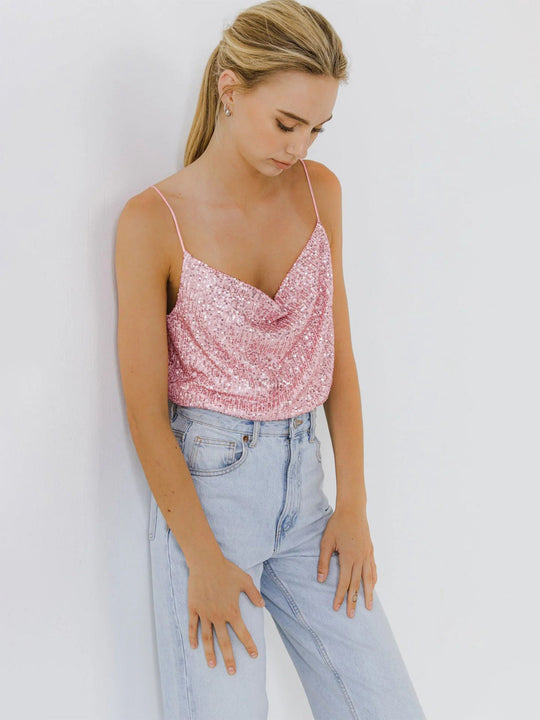 Damen Glitzerndes Spaghettiträgershirt mit V-Ausschnitt