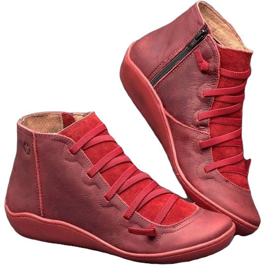 Damen Leder Kurzstiefel mit seitlichem Reißverschluss, elastischer Schnürung und weicher Komfortsohle Shop Nory