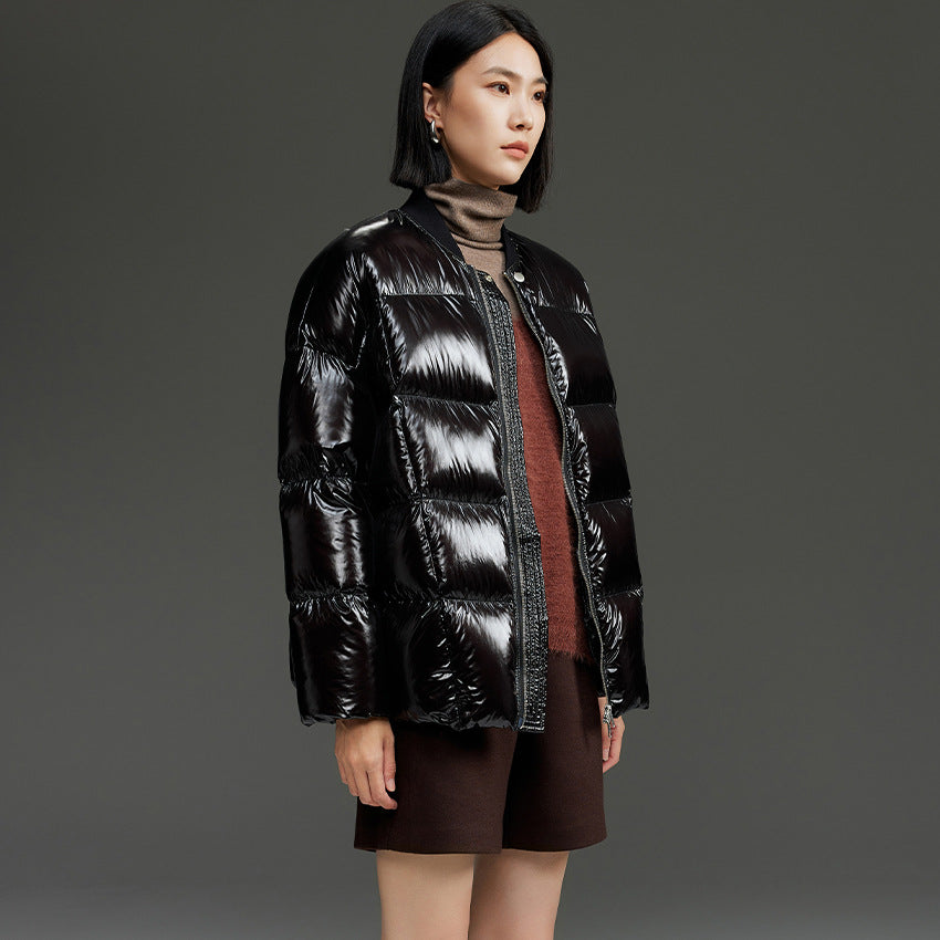 Damen Kurze gestepptte Daunenjacke mit glänzender Shell und Boxy-Silhouette Shop Nory