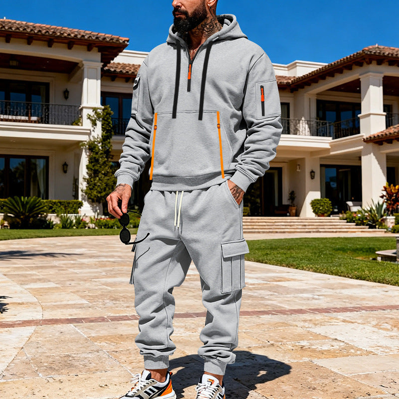 Herren nan urbanes Hoodie-Cargo-Set mit versteckten Reißverschlüssen, Mehrfach-Taschen und elastischem Saum Shop Nory