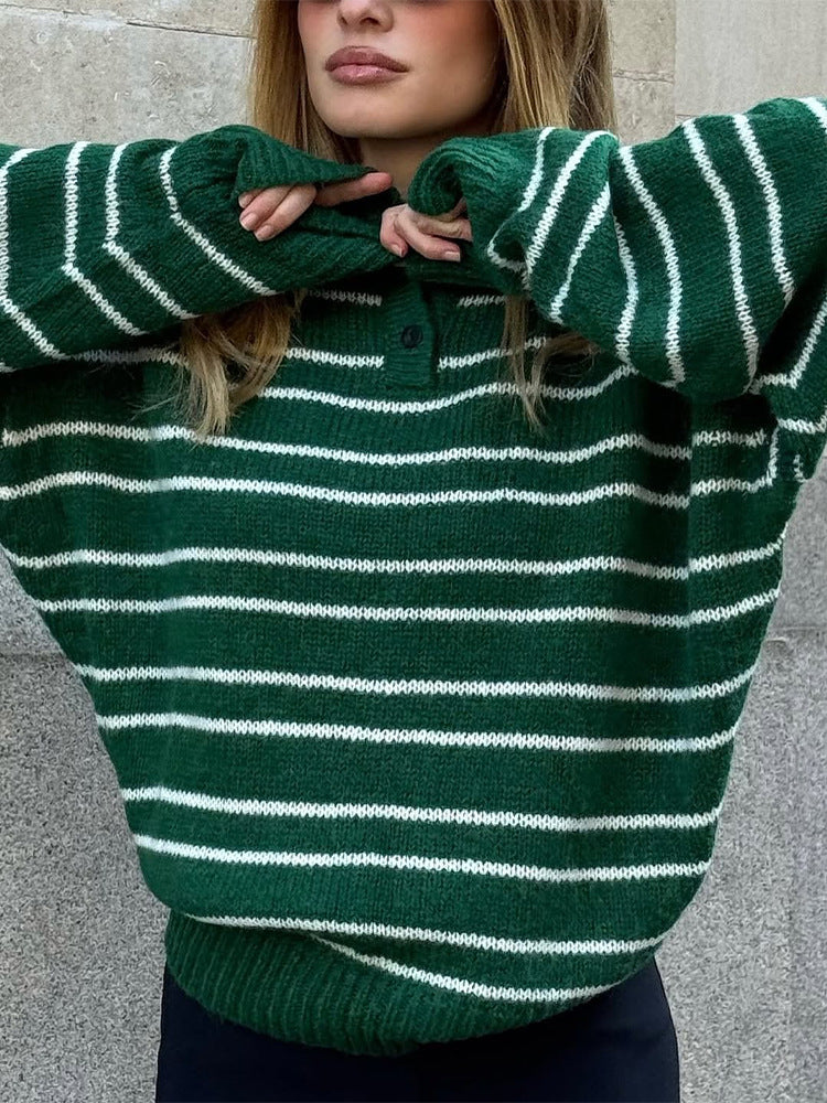 Damen Oversize Strickpullover mit Polokragen & Streifenmuster Shop Nory
