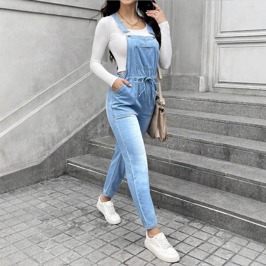 Damen Latzhose im Overall-Stil mit Tunnelzugbund und geradem Bein Shop Nory