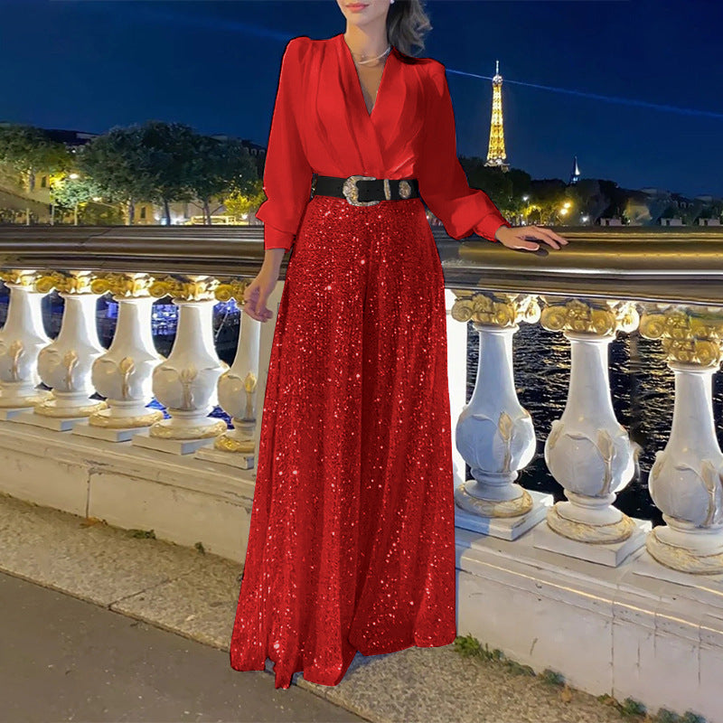Damen Funkelndes Abendkleid mit elegantem Oberteil und glitzerndem Rock