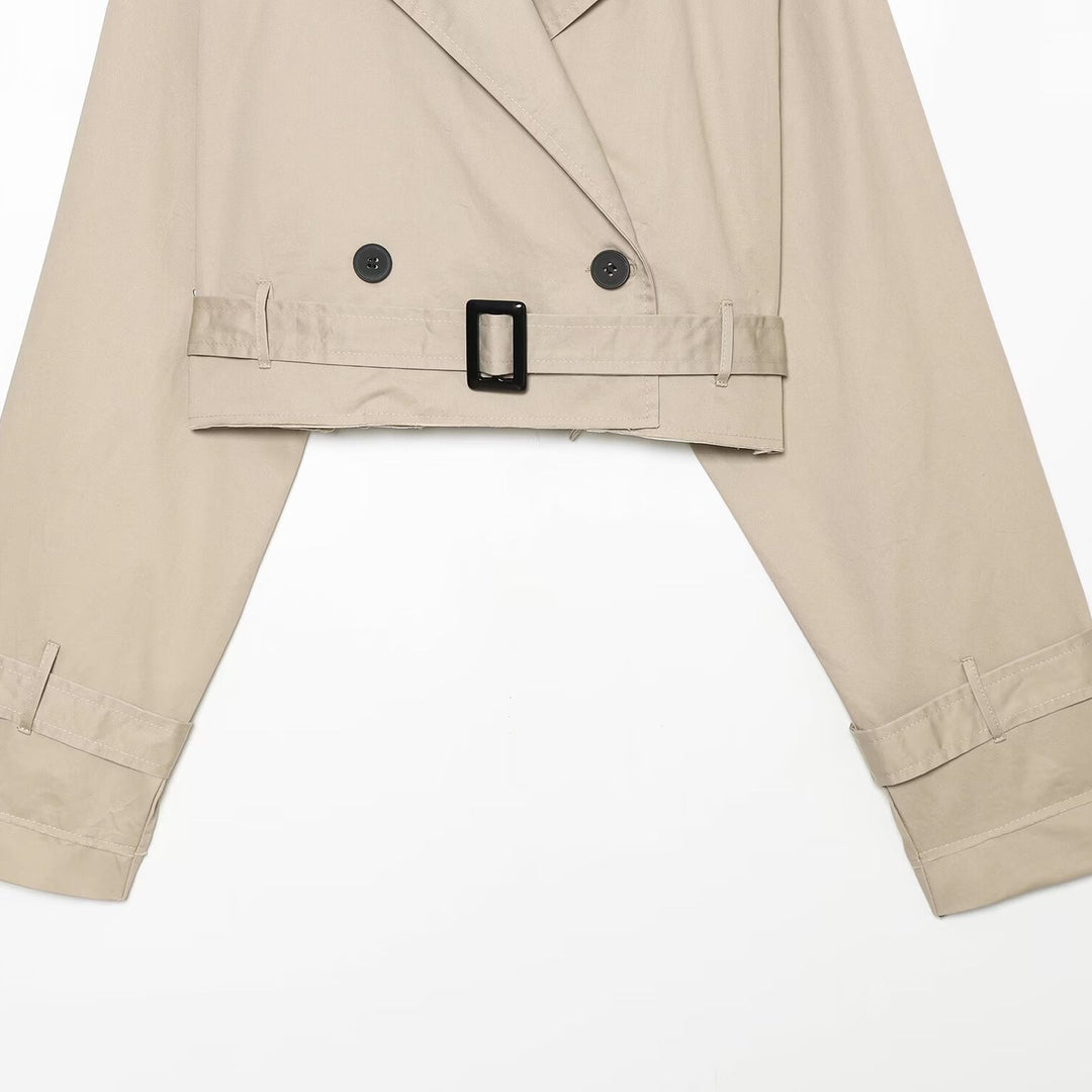 Damen Kurzblouson-Trench mit doppelreihiger Knopfleiste, Schulterpatten und Taillengürtel Shop Nory