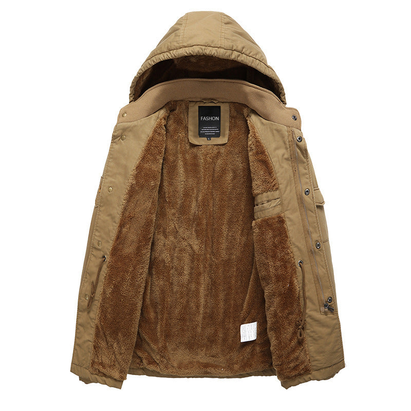 Herren Canvas-Fieldparka mit warmem Teddyfleece-Innenfutter, Kapuze und Mehrfach-Taschen Shop Nory