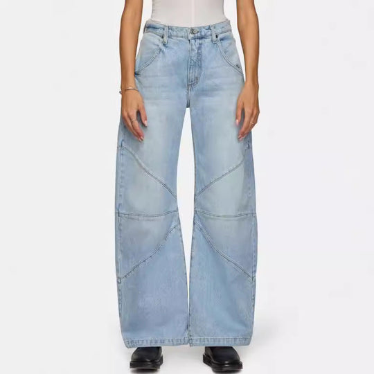 Damen breite Jeans mit einzigartigem Nahtdesign im angesagten Stil