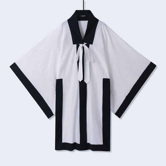 Unisex Oversize Kimono-Cardigan mit Kontrastblende, Bindeband und aufgesetzten Taschen Shop Nory