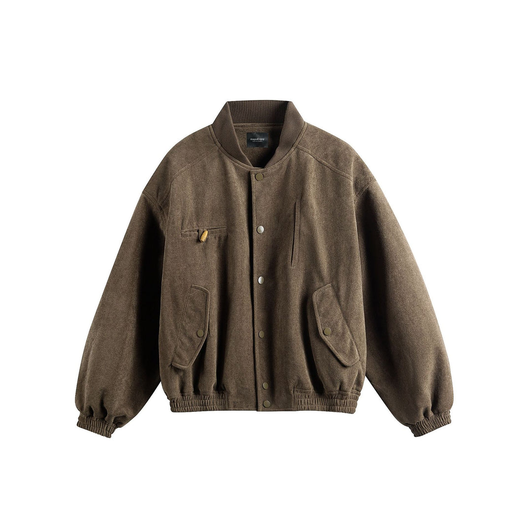 Unisex Boxy-Softsuede-Blouson mit Druckknopfleiste, Pattentaschen und geripptem Saum Shop Nory