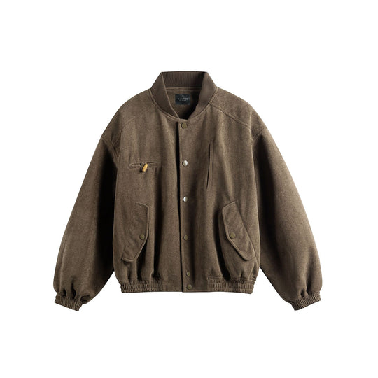 Unisex Boxy-Softsuede-Blouson mit Druckknopfleiste, Pattentaschen und geripptem Saum Shop Nory