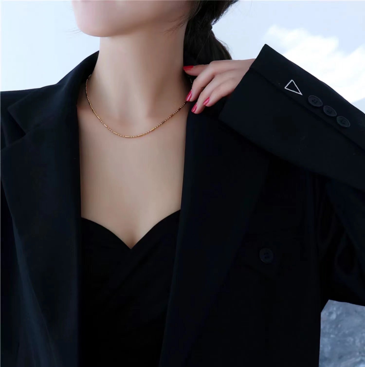 Damen Elegante Goldperlen- und Röhrenketten-Halskette Shop Nory