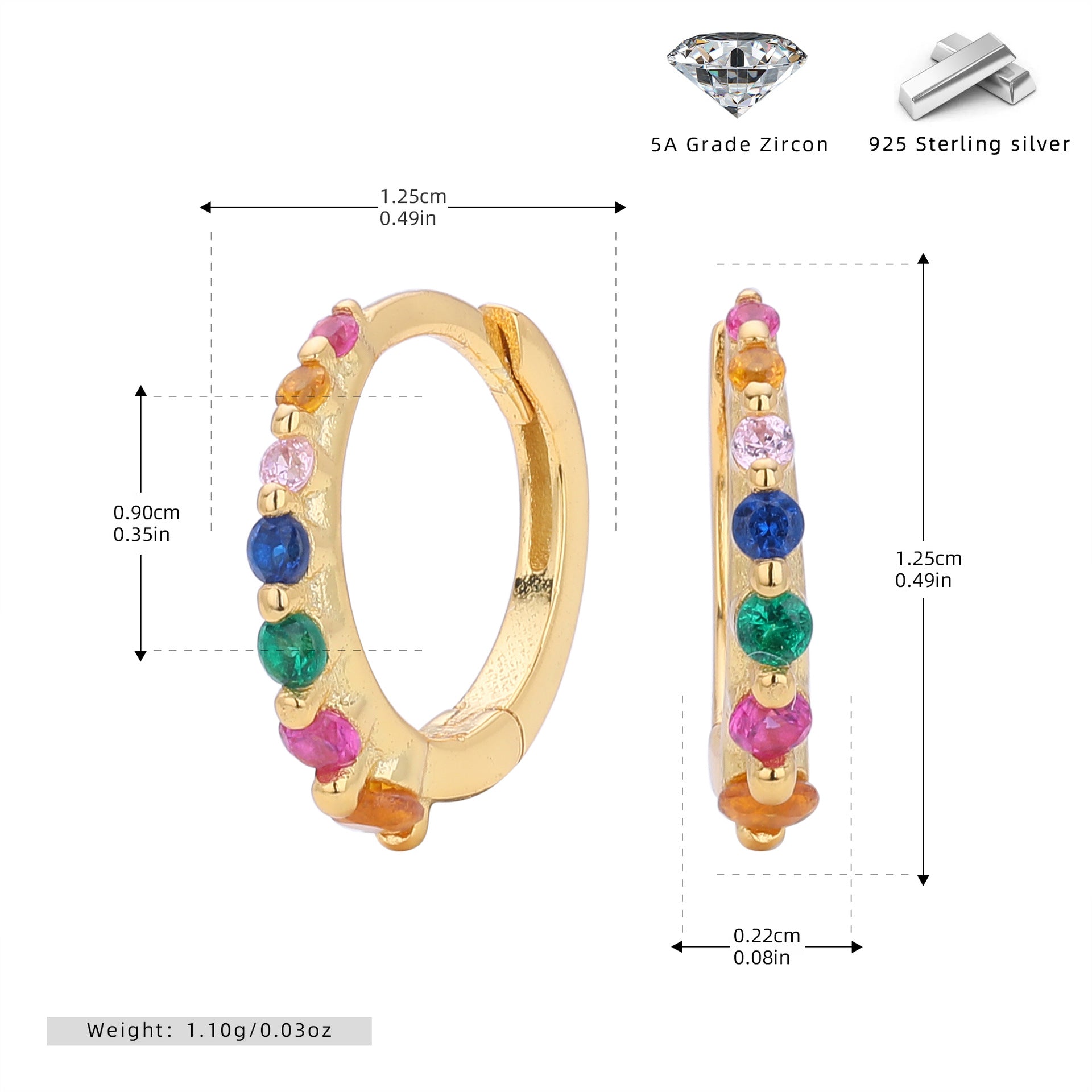 Damen Creolen mit bunten Zirkon-Akzenten aus hochwertigem 925 Sterling Silber Shop Nory