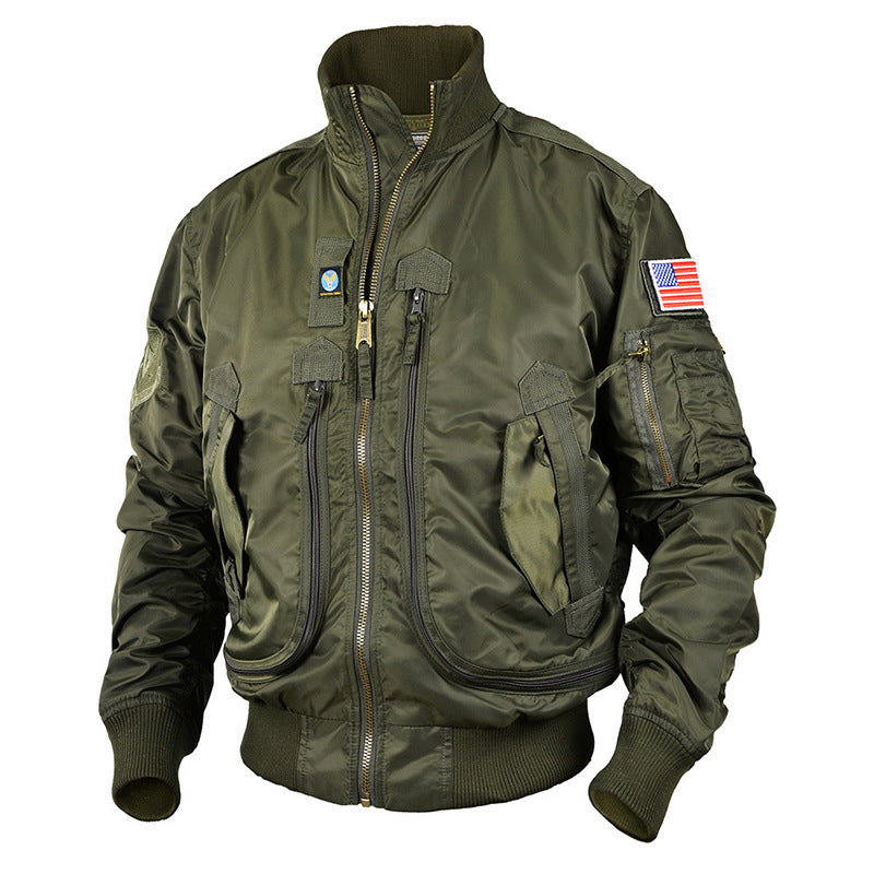 Herren Militärinspirierte Bomberjacke mit Mehrfachtaschen, Ärmel-Organizer und Rippenbündchen Shop Nory