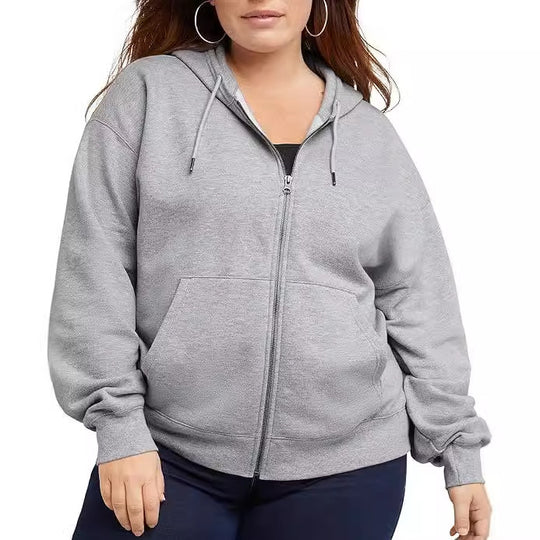Damen nan Kapuzenjacke mit durchgehendem Reißverschluss, Kängurutasche und entspannter Passform Shop Nory
