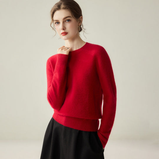 Damen Leichter Rundhalspullover aus Kaschmir‑Look mit extrafeinem Flor und geripptem Saum Shop Nory