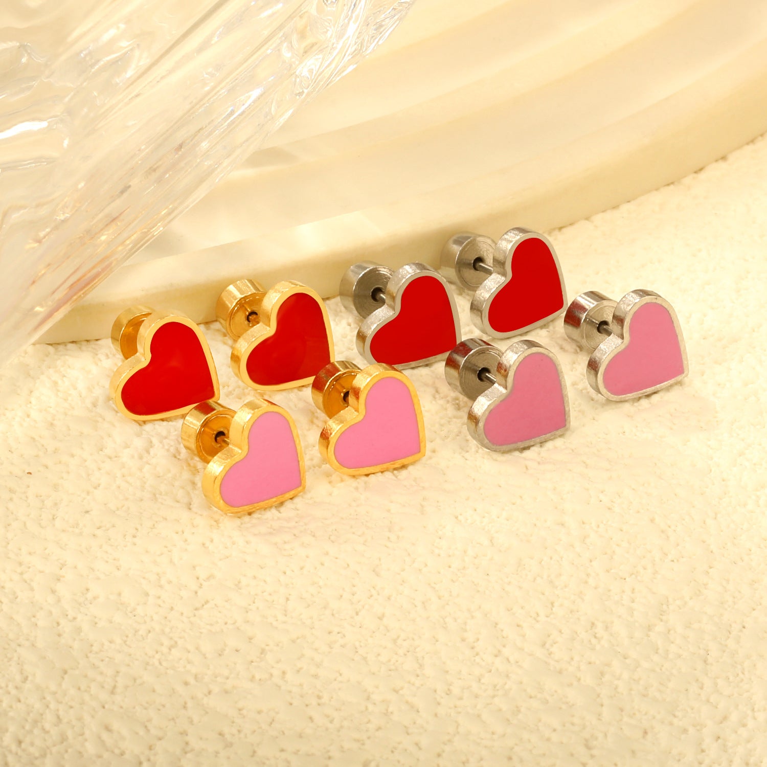 Damen Herzförmige Edelstahl Ohrringe mit buntem Enamel Shop Nory