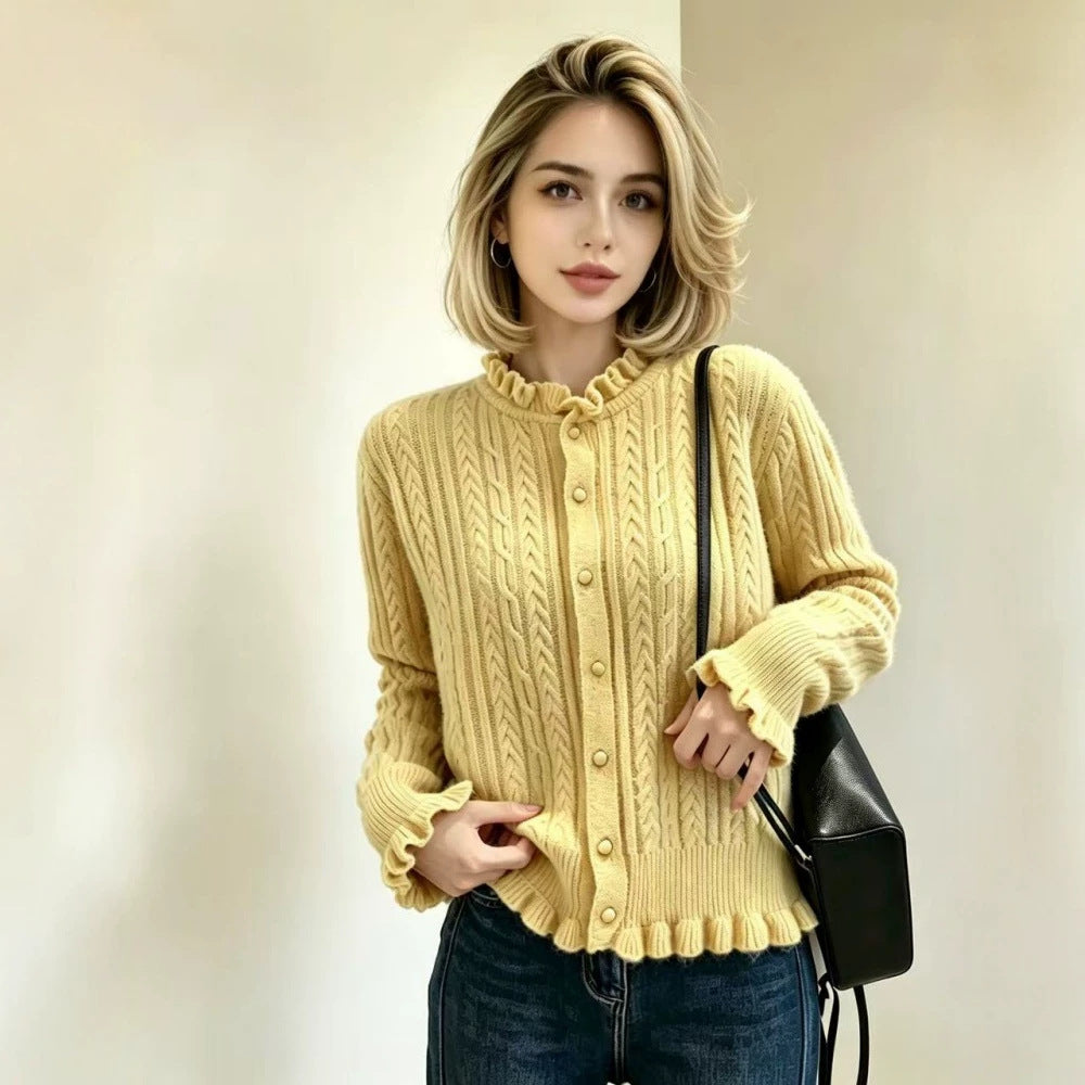 Damen Elegante Strickjacke mit Rüschendetails Shop Nory