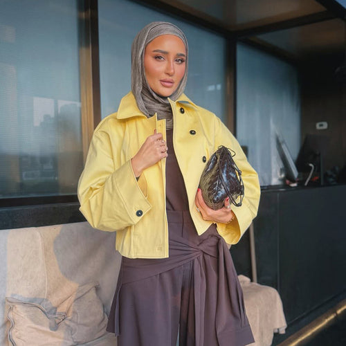 Damen Leichter Oversize-Trenchcoat aus beschichtetem Baumwollmix mit kastigem Cropped‑Schnitt und Doppelreihe Shop Nory