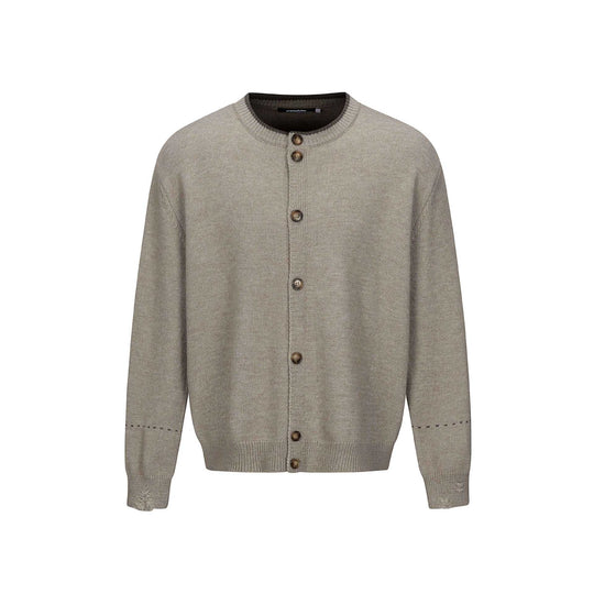 Unisex Schlichte Strickjacke mit Rundhals, Holzknopfleiste und geripptem Saum Shop Nory