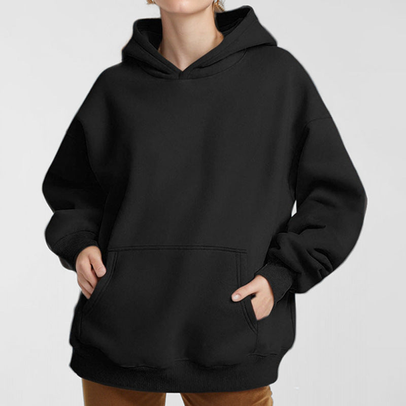Damen nan extralanges Oversize Kapuzen-Sweatshirt mit Kängurutasche, weichem Fleece-Innenfutter und überschnittener Schulter Shop Nory