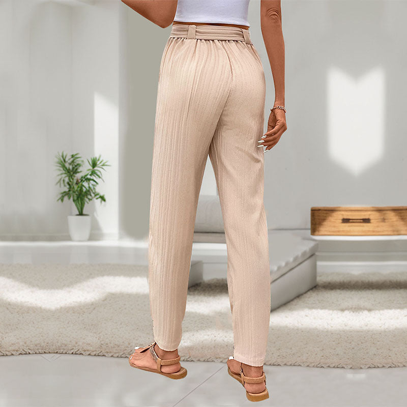 Damen Leichte Paperbag-Hose mit Taillenschleife, geradem Bein und Krempelbund Shop Nory
