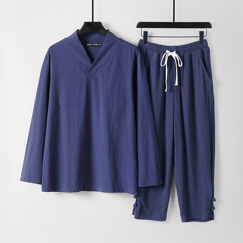 Herren Lockeres Loungewear-Set mit V-Notch-Stehkragen und Kordelzug-Hose Shop Nory
