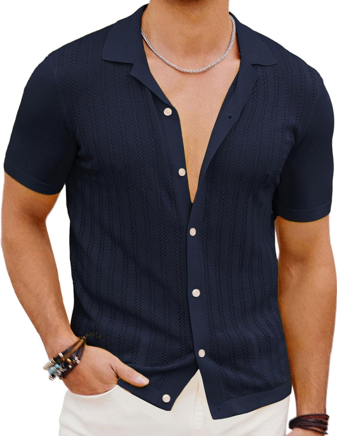 Herren Kurzarm Strickhemd mit strukturiertem Design