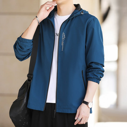 Herren Leichte wasserabweisende Kapuzenjacke im Urban-Minimalstil mit Reißverschluss Shop Nory
