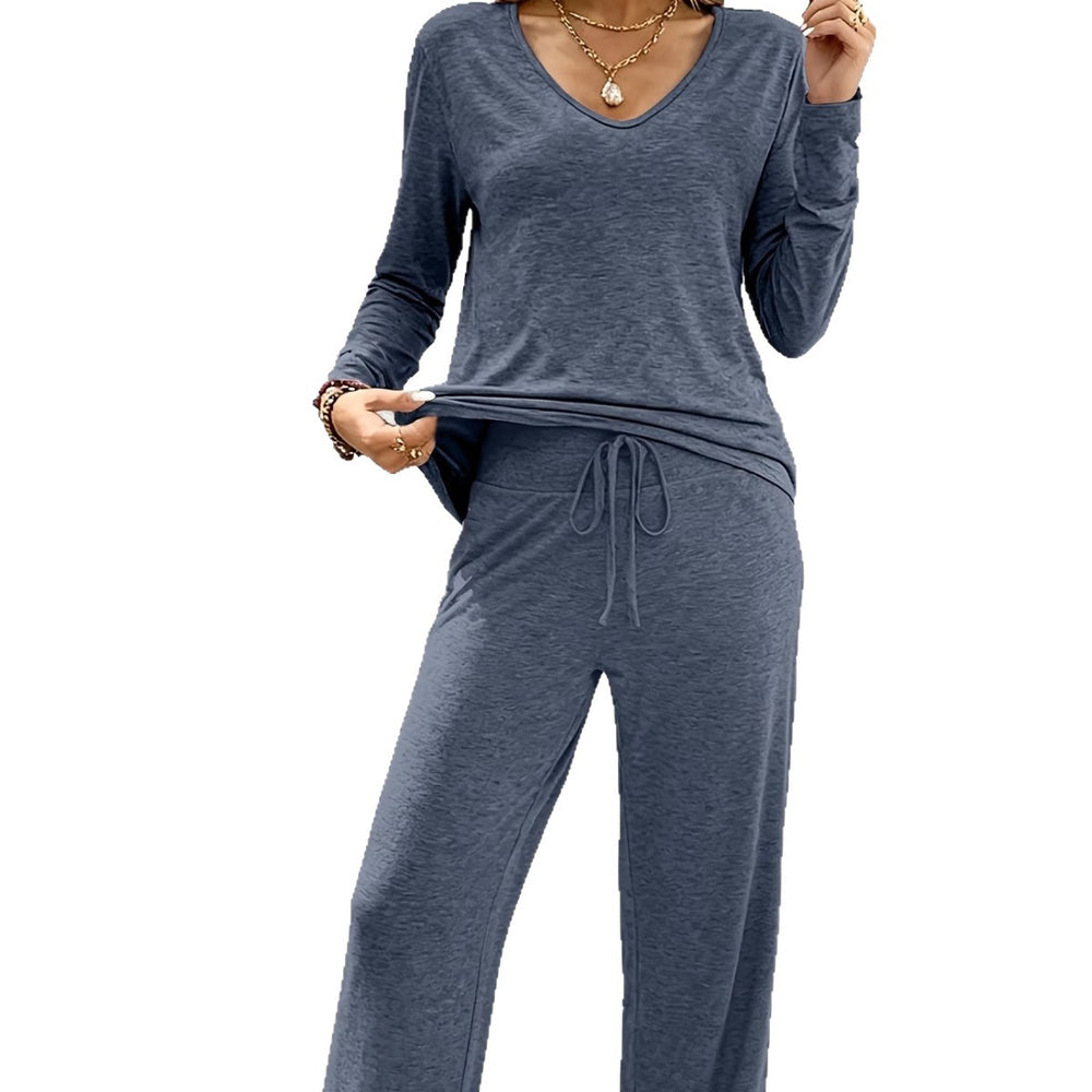 Damen Lounge-Set aus weichem Viskose-Modal-Mix mit V-Ausschnitt, Tunnelzughose und weitem Bein Shop Nory