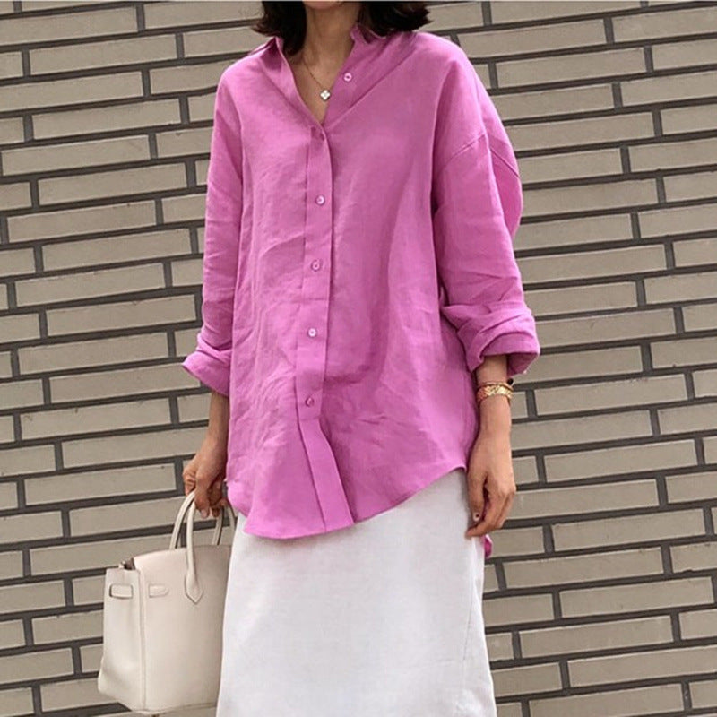 Damen Casual-Leinenbluse mit strukturierter WShop Noryung, überschnittener Schulter und krempelbaren Ärmeln Shop Nory