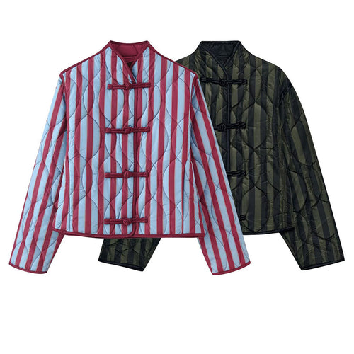 Damen Gepolsterte Jacke mit Stehkragen, Streifen‑Steppung und Knotenverschlüssen Shop Nory