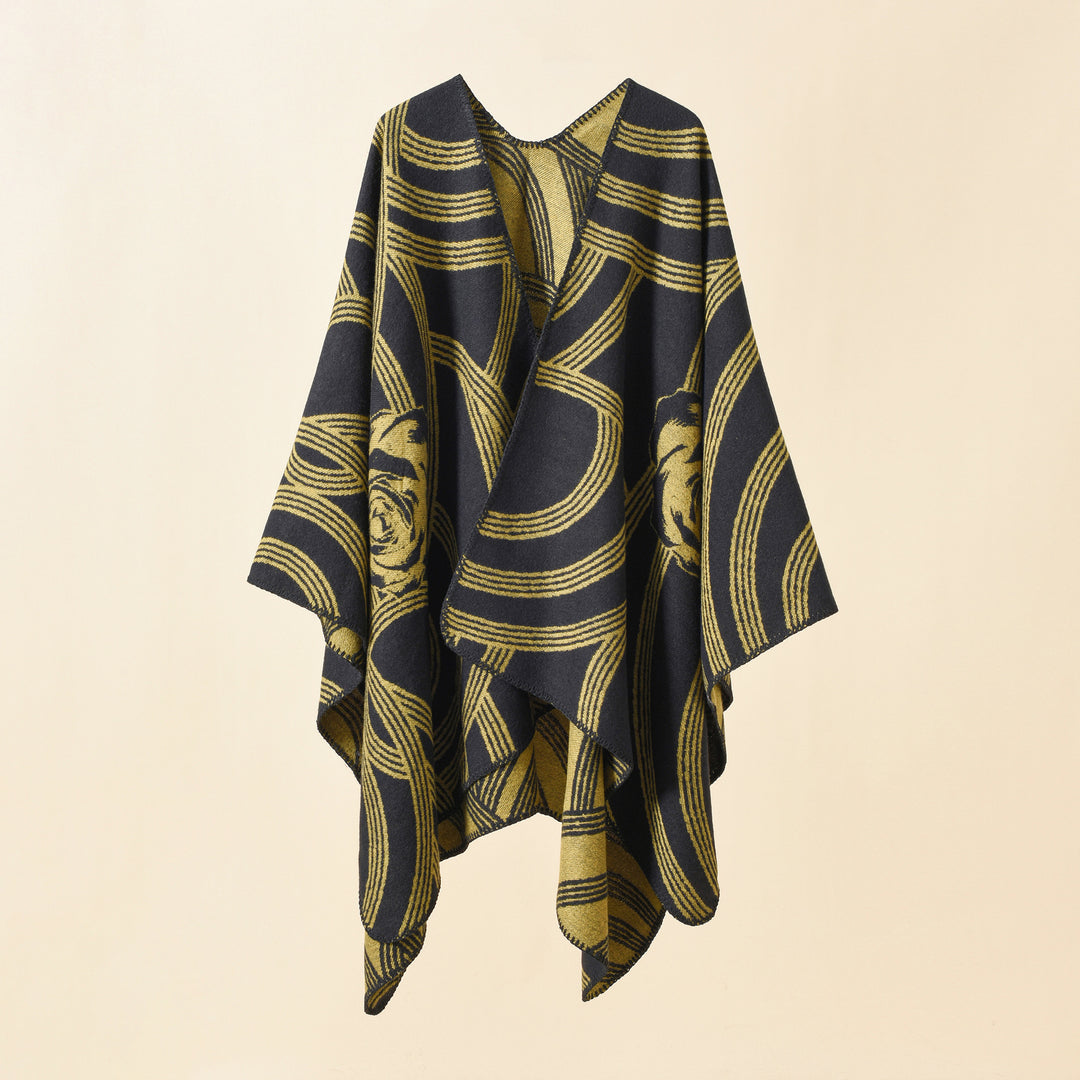 Damen Reversfreier Jacquard-Umhang im kastigen Oversize mit abstraktem Medaillonmuster Shop Nory