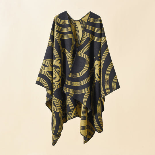 Damen Reversfreier Jacquard-Umhang im kastigen Oversize mit abstraktem Medaillonmuster Shop Nory