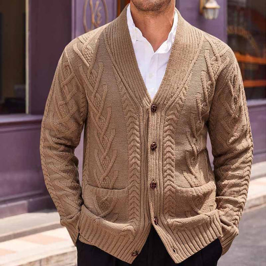 Herren Zopfstrick-Cardigan mit Schalkragen und aufgesetzten Taschen Shop Nory