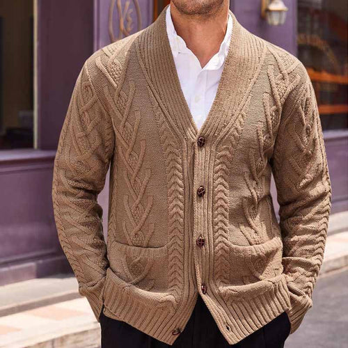Herren Zopfstrick-Cardigan mit Schalkragen und aufgesetzten Taschen Shop Nory