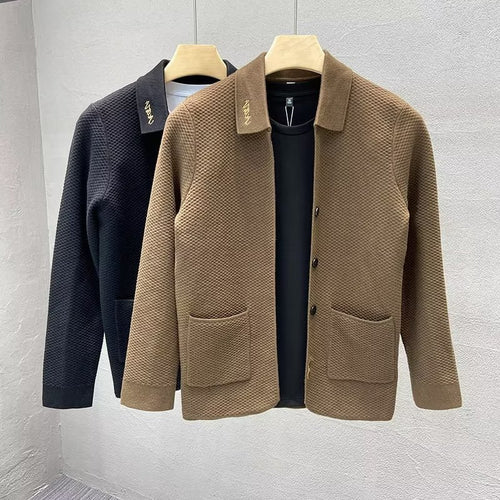 Herren Strukturierte Strick-Übergangsjacke mit Hemdkragen und aufgesetzten Taschen Shop Nory