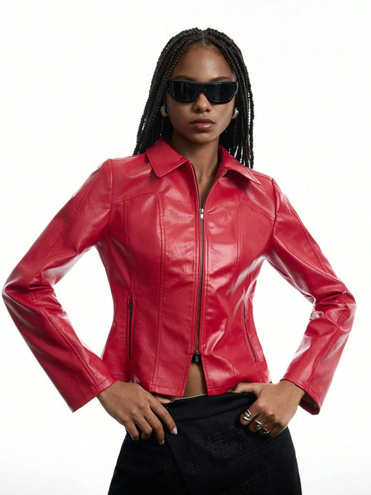 Damen Hochwertige Kunstlederjacke im figurbetonten Schnitt Shopnory
