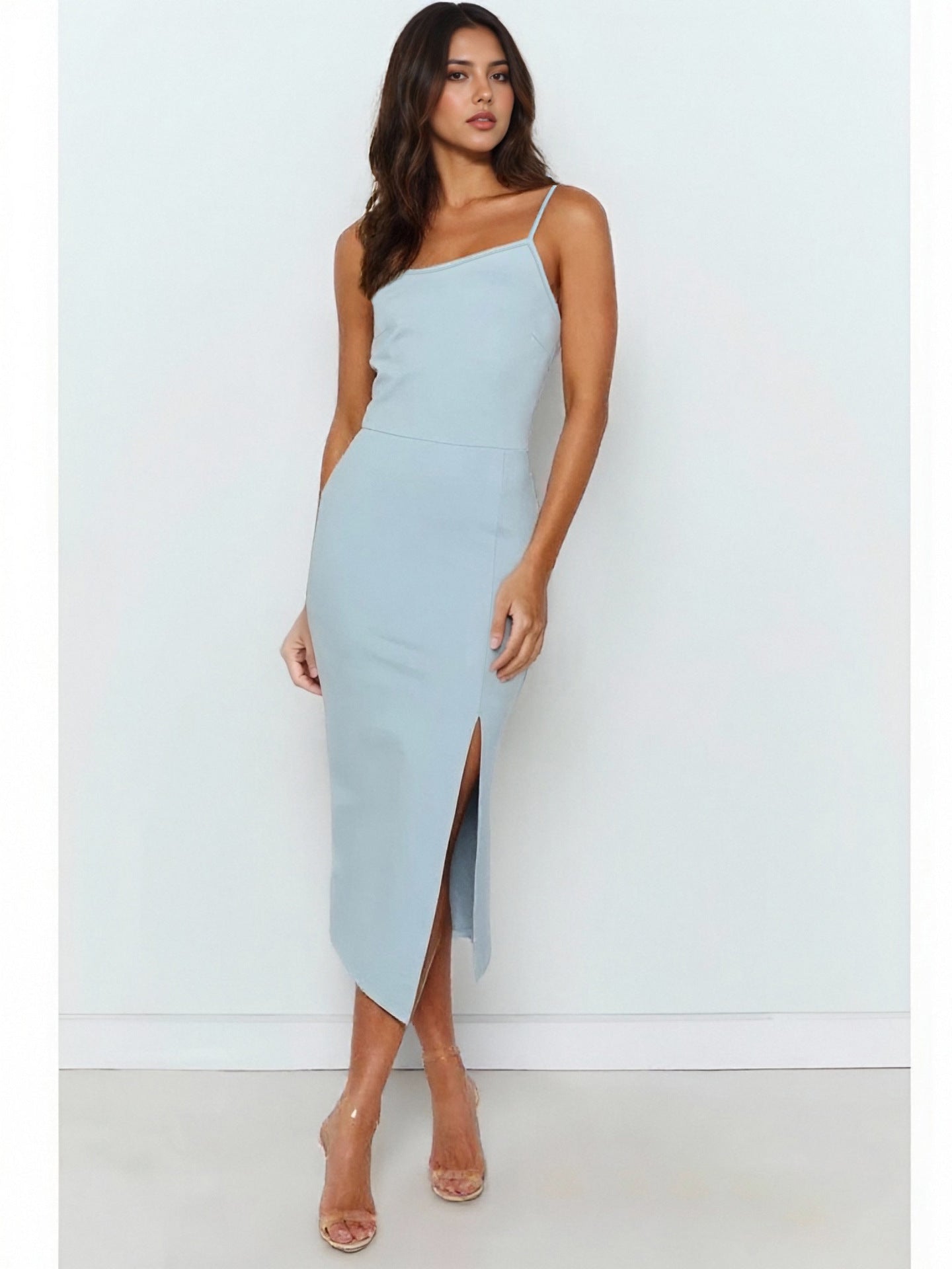 Damen Elegantes Midi-Kleid mit asymmetrischem Saum und Schlitz