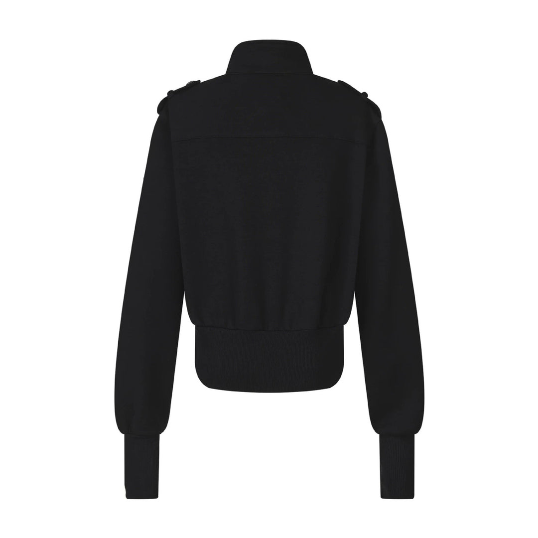 Damen Kurze Sweatjacke im Military‑Style mit Stehkragen und Zierpatten Shop Nory