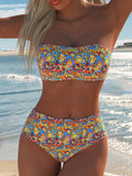 Damen Bandeau-Bikini mit hoch taillierten Höschen und lShopnoryhaftem Paisleymuster