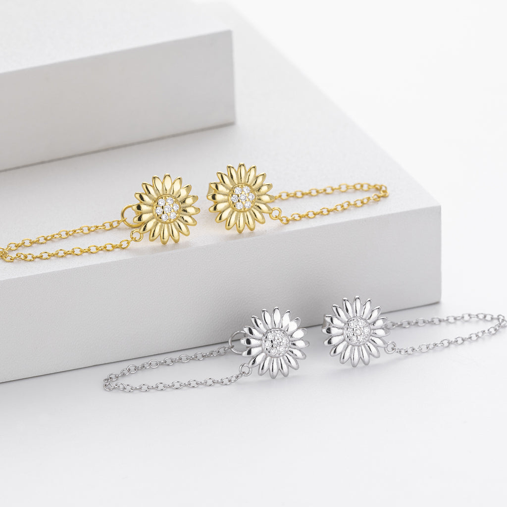 Damen Ohrhänger mit filigranem Sonnenblumen-Design und hochwertigem 925 Sterling Silber Shop Nory