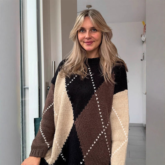 Damen Grobgestrickter Oversize-Pullover mit Rautenstrickmuster Shop Nory