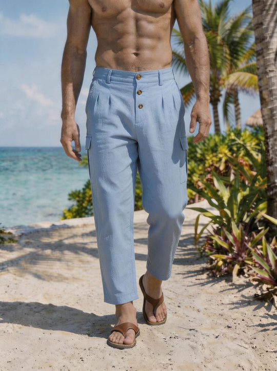 Herren Bundfalten-Cargohose mit Knopfverschluss, aufgesetzten Cargotaschen und gekürztem Bein Shop Nory