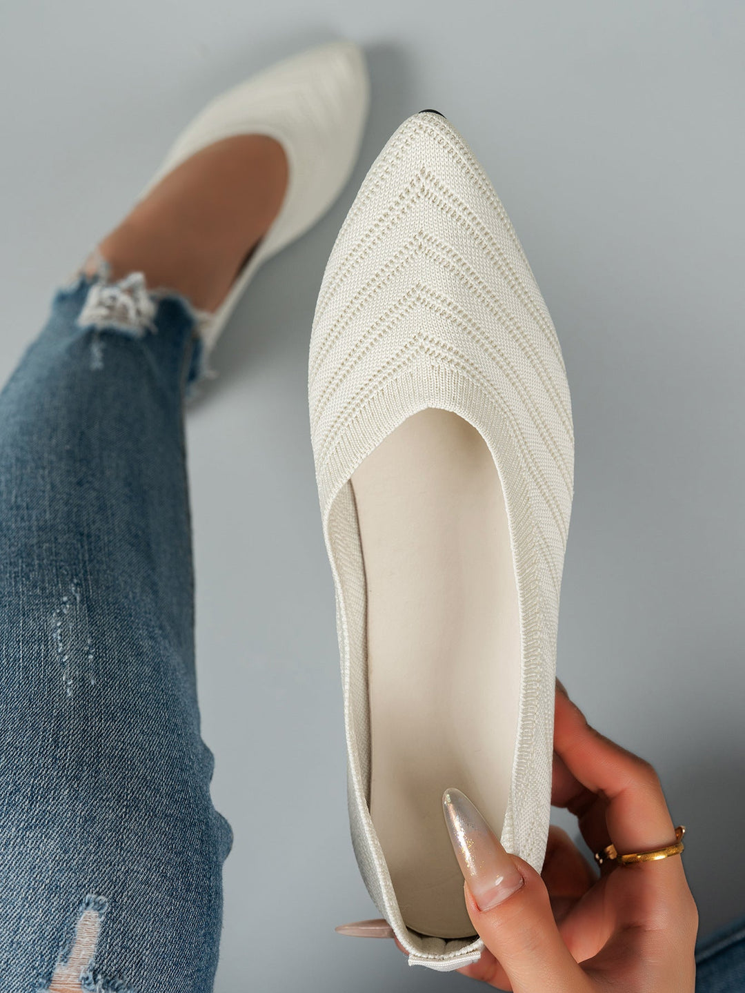 Damen elegante Ballerinas aus atmungsaktivem Strickmaterial