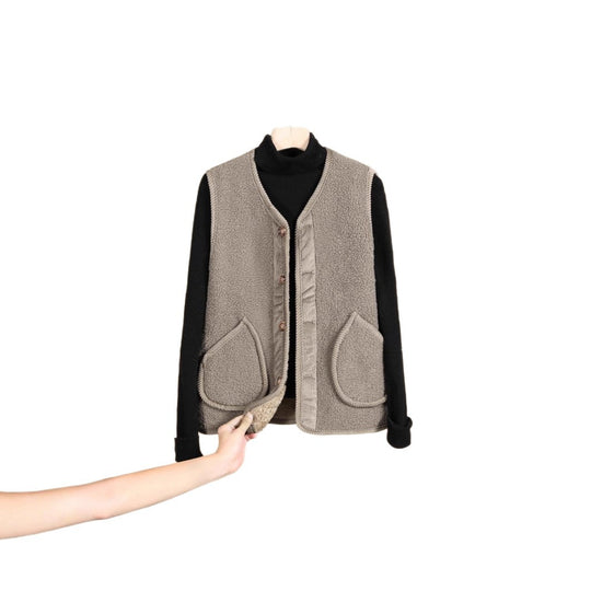 Damen Ärmellose Thermofleece-Weste mit Knopfleiste und Rundtaschen Shop Nory
