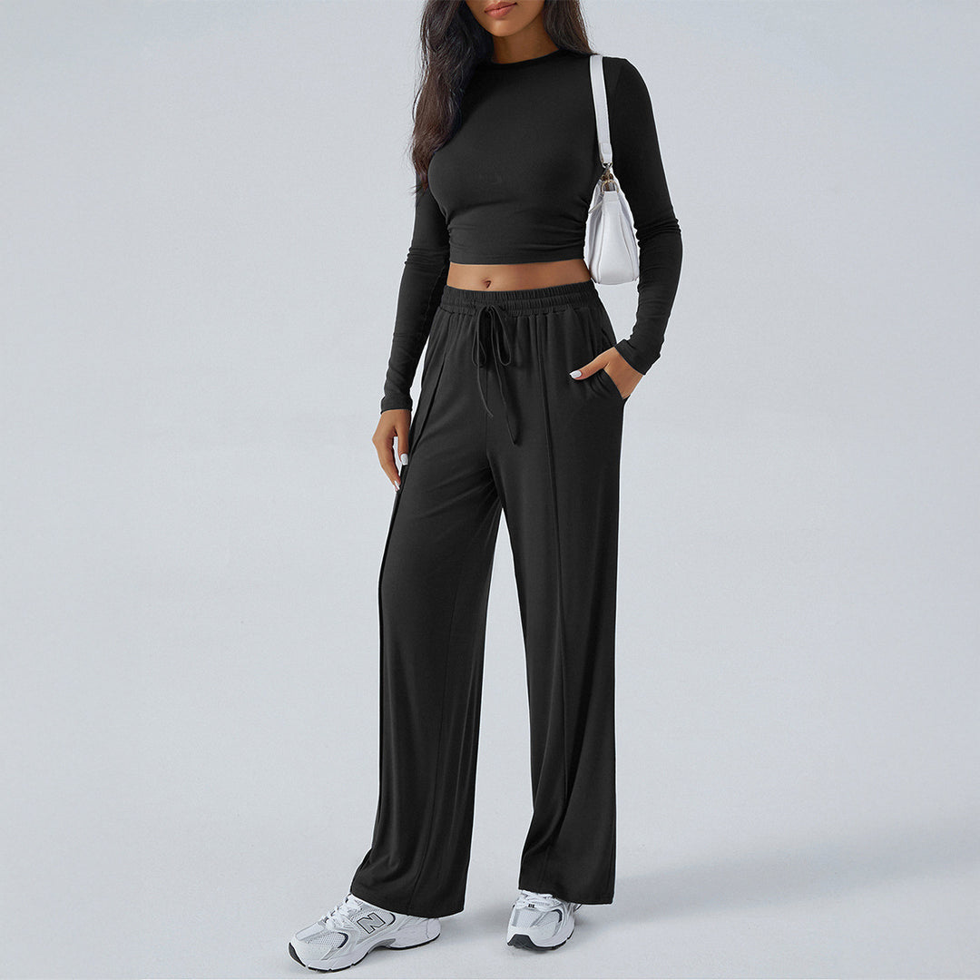 Damen nan weite Loungehose mit elastischem Kordelbund und fließender Jersey‑Qualität Shop Nory
