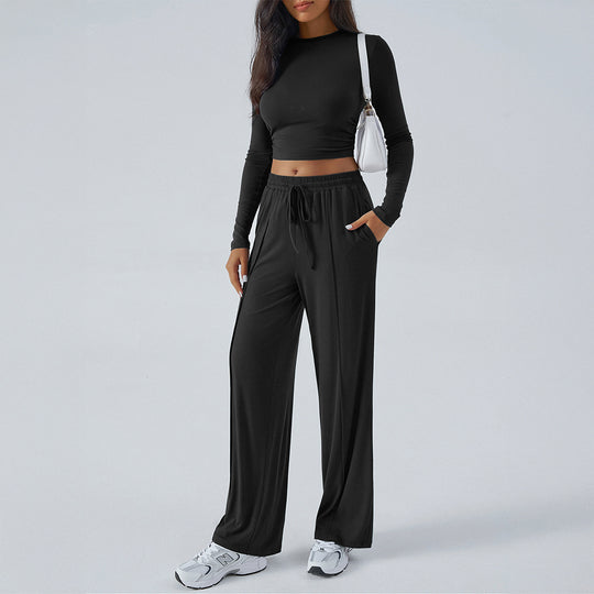 Damen nan weite Loungehose mit elastischem Kordelbund und fließender Jersey‑Qualität Shop Nory
