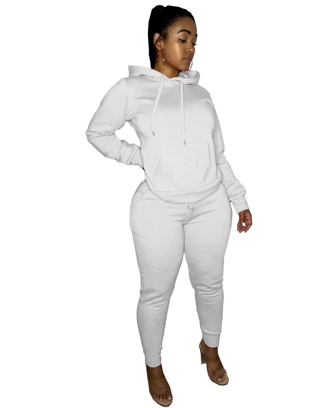 Damen nan tailliertes Hoodie- und Jogginghose-Set mit Kängurutasche, hohem Komfortbund und gerippten Knöchelbündchen Shop Nory